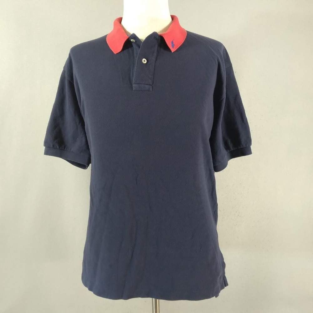 Polo Ralph Lauren Polo Men XL Blue Contrast Collar Short Sleeve Cotton Preppy